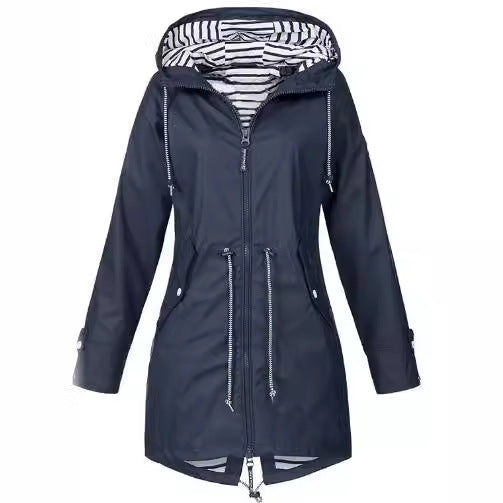 Dam figursydd parka jacka med huva, drawstring waist och concealed dragkedja