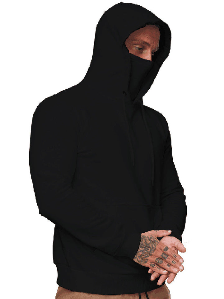 Herr Luvtröja med Integrated Tube Krage Face Mask, Känguruficka och Ribbstickade Muddar