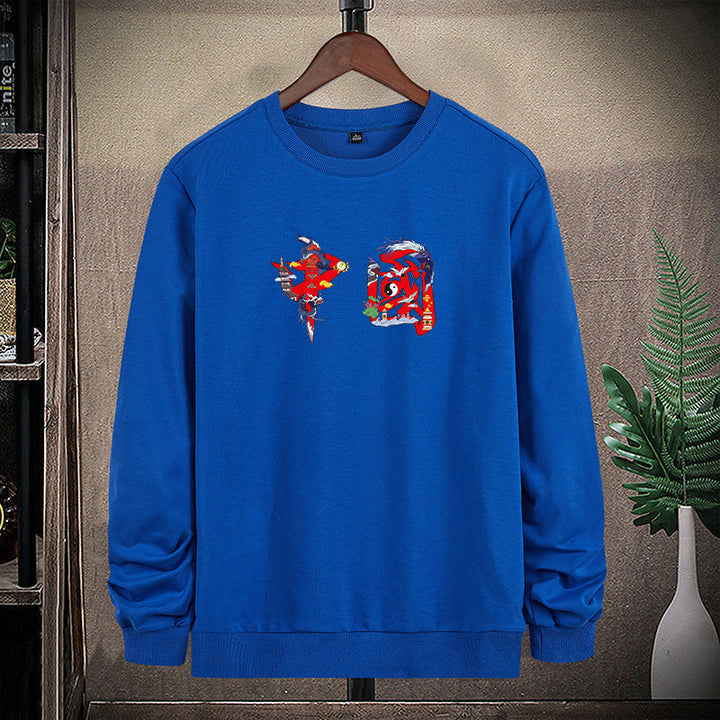Herr Round Neck College-Tröja med Detailed Graphic Tryck