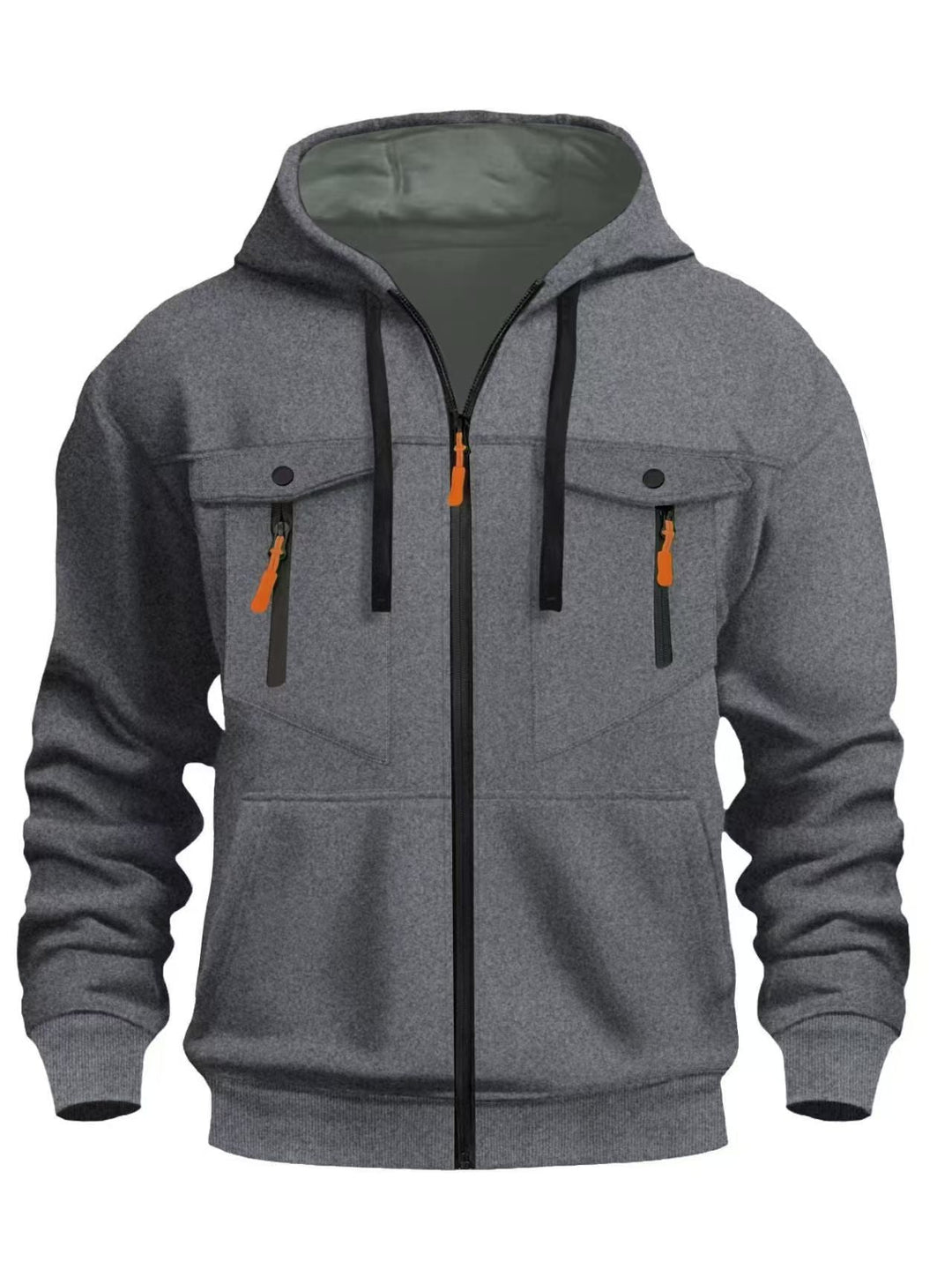 Herr med Huva Sweat Jacka med Hel-Dragkedja, Two Dragkedja Bröst Fickor och Ergonomic Muddar