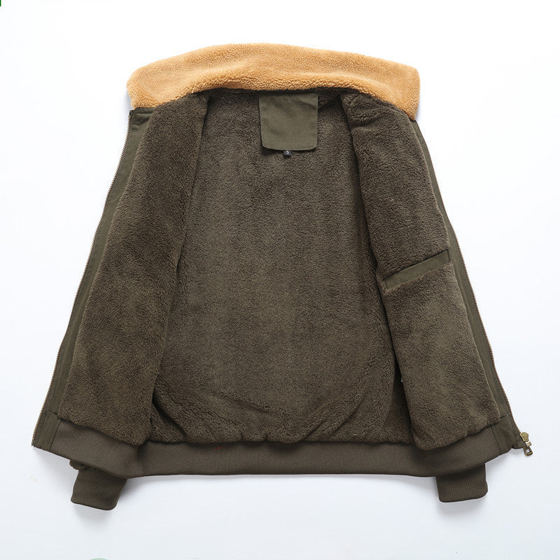 Herr Pilot Jacka Tillverkad av Robust Canvas med Faux Fur Krage och Multi-Pocket Design