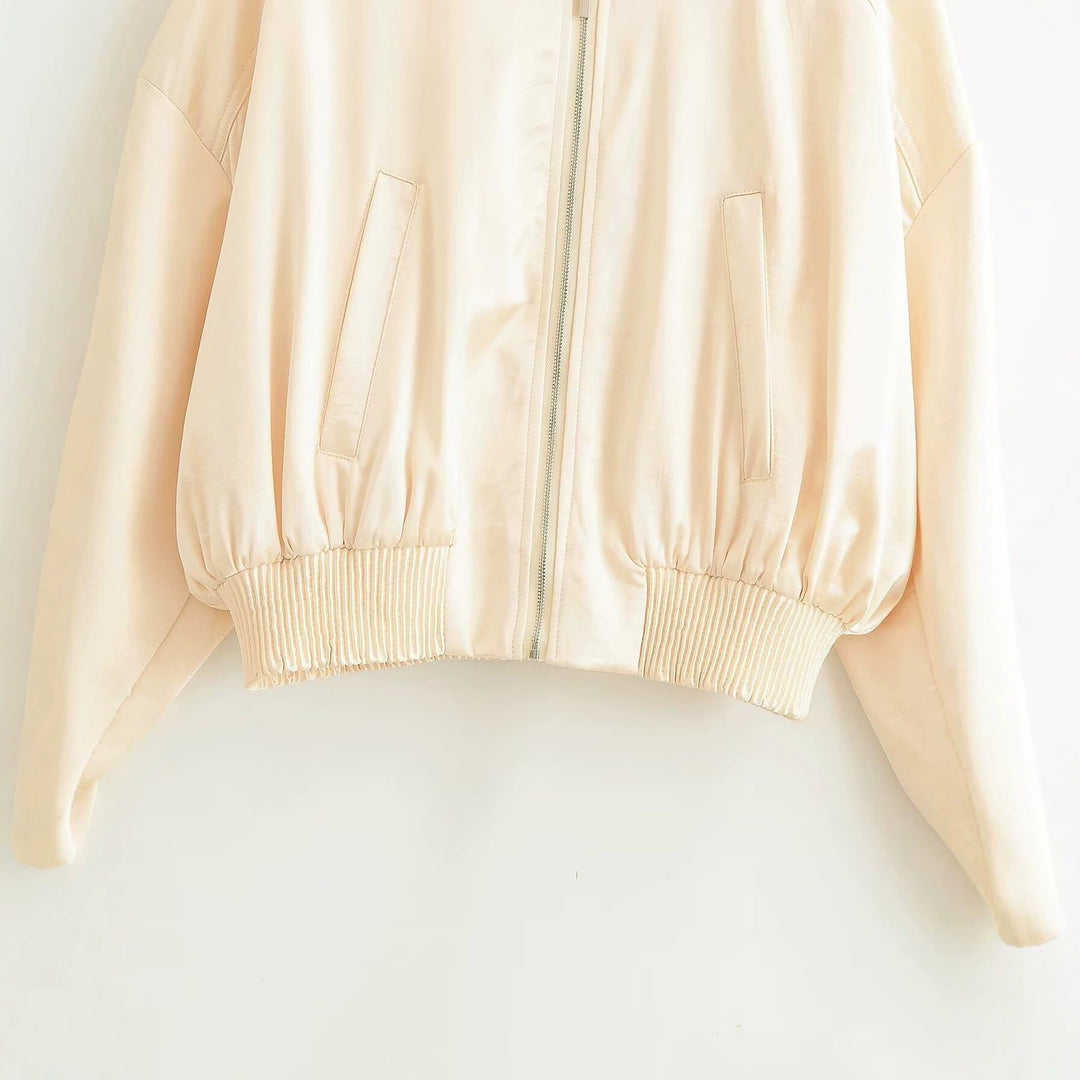 Dam Kort Satin Bomberjacka med Elastic Muddar