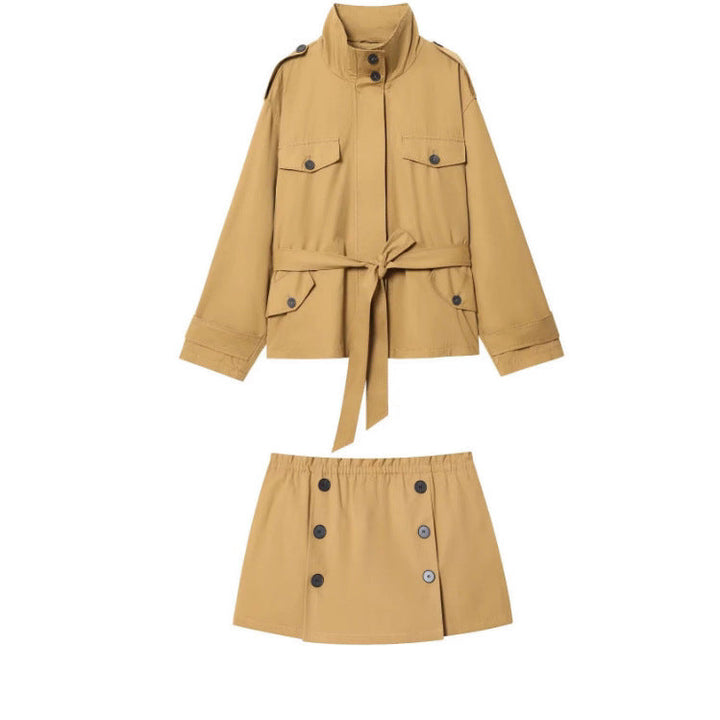 Dam 10+ Tailored Kort Fältjacka med Tie Belt och Shoulder Patches