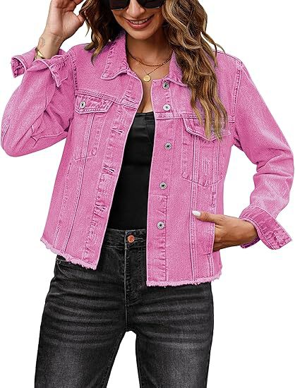 Dam kort skuren denimjacka med fringe fåll och patch breast fickor