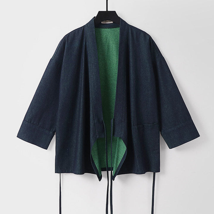 Dam lätt två-Tone Kimono jacka med Ties och kontrasterande inner foder