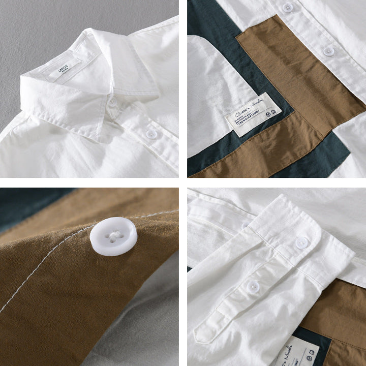 Herröverskjorta Skjorta med Geometric Patch Design och Ledig Passform