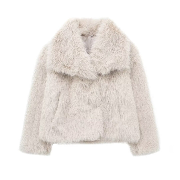 Dam kort Faux Fur jacka med Voluminous Shawl krage