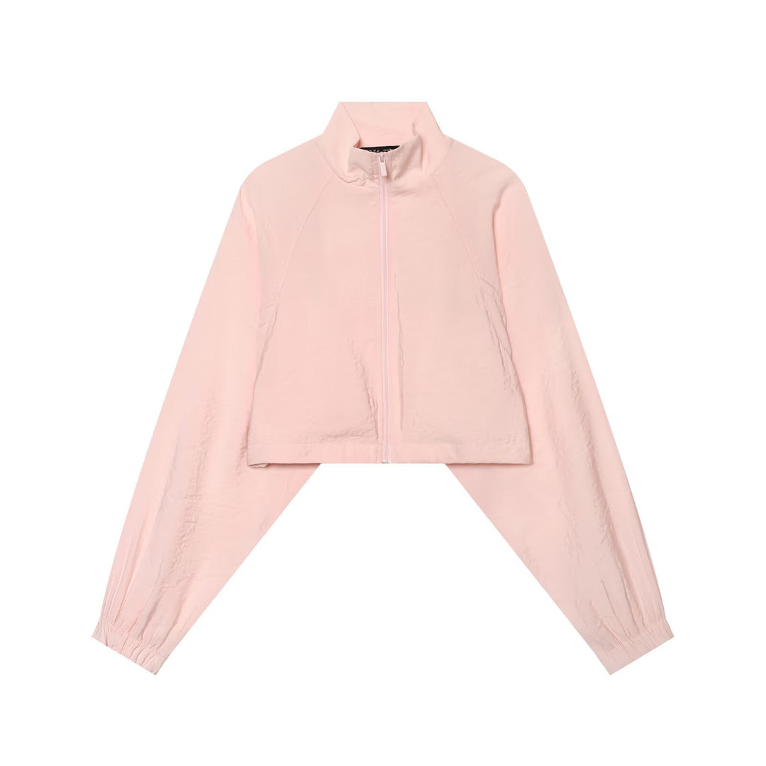 Dam Kort Windbreaker Jacka med Stå Krage, Raglan Ärmar och Elastic Nederkant
