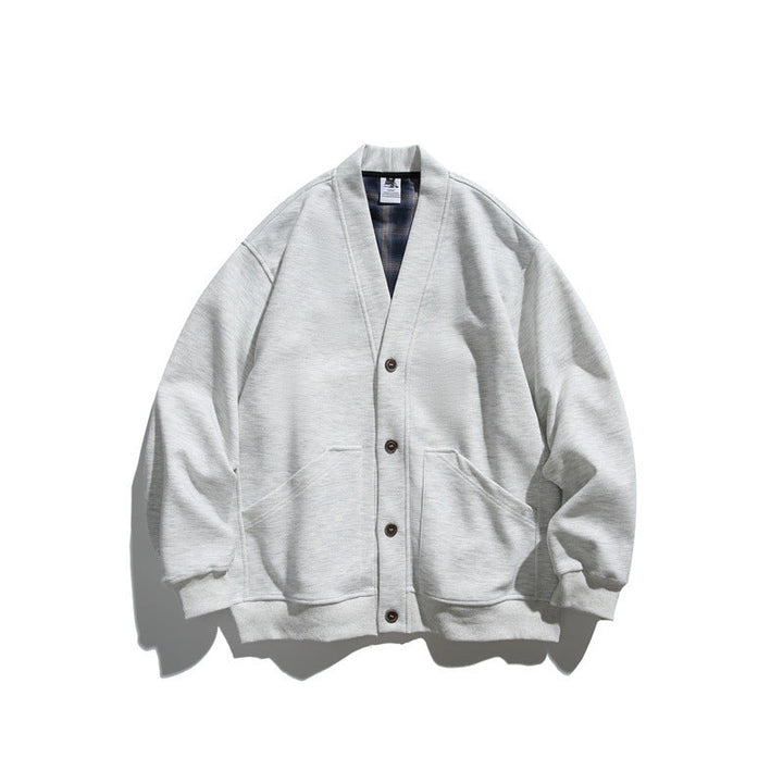 Unisex Oversized Cardigan Jacka Gjord av Heavyweight French Terry med V-ringad och Utanpåfickor