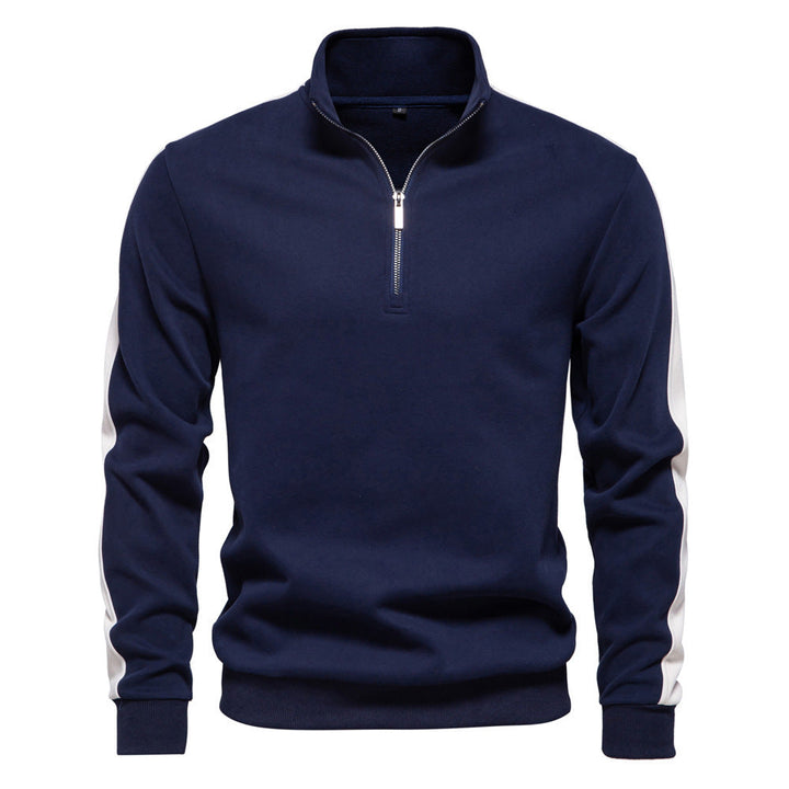 Herr Ståkrage Tröja med Kort Dragkedja och Contrast Side Ränder