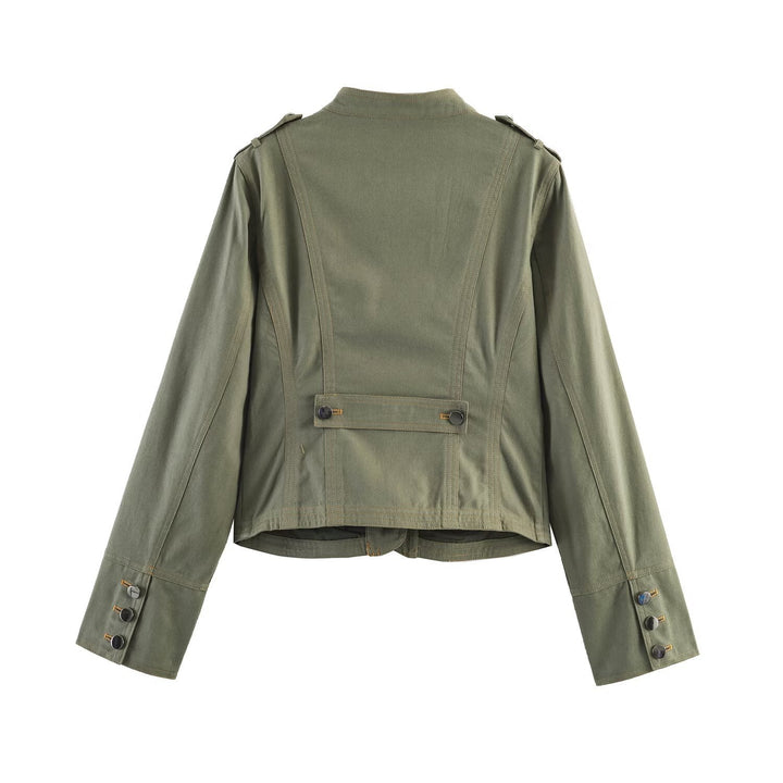 Dam Utility Fältjacka med Stå Krage, Shoulder Patches, och Lock Fickor