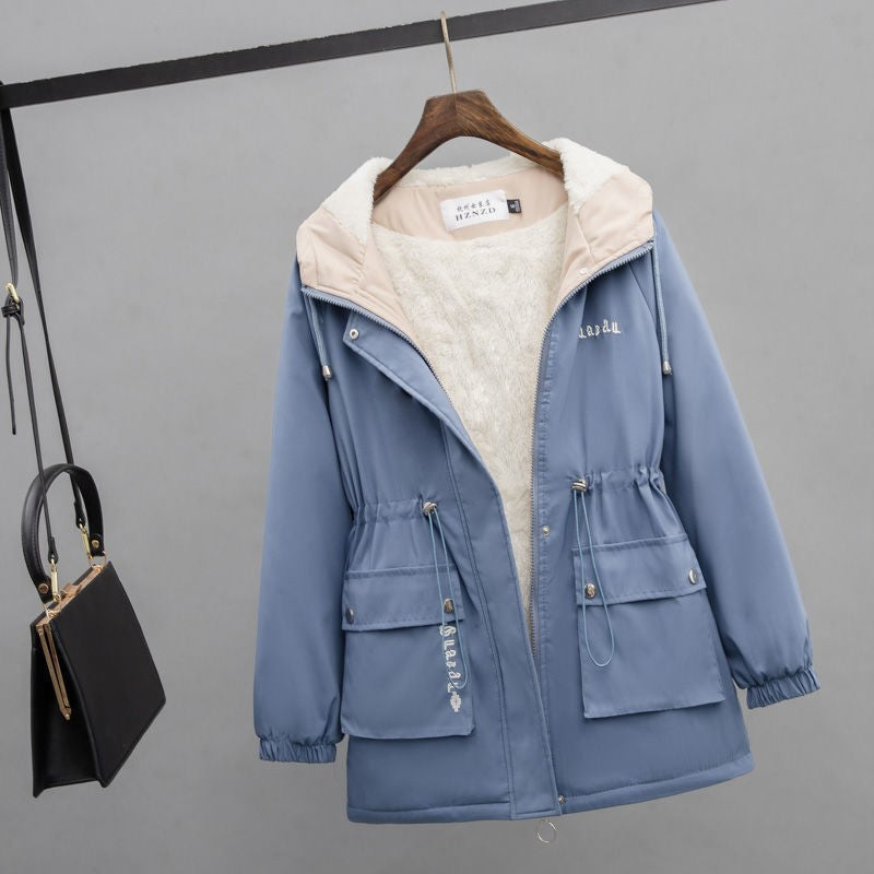 Dam vattenavvisande Hooded Parker med Teddy foder Tunnel Drawstring Waist och Multiple fickor