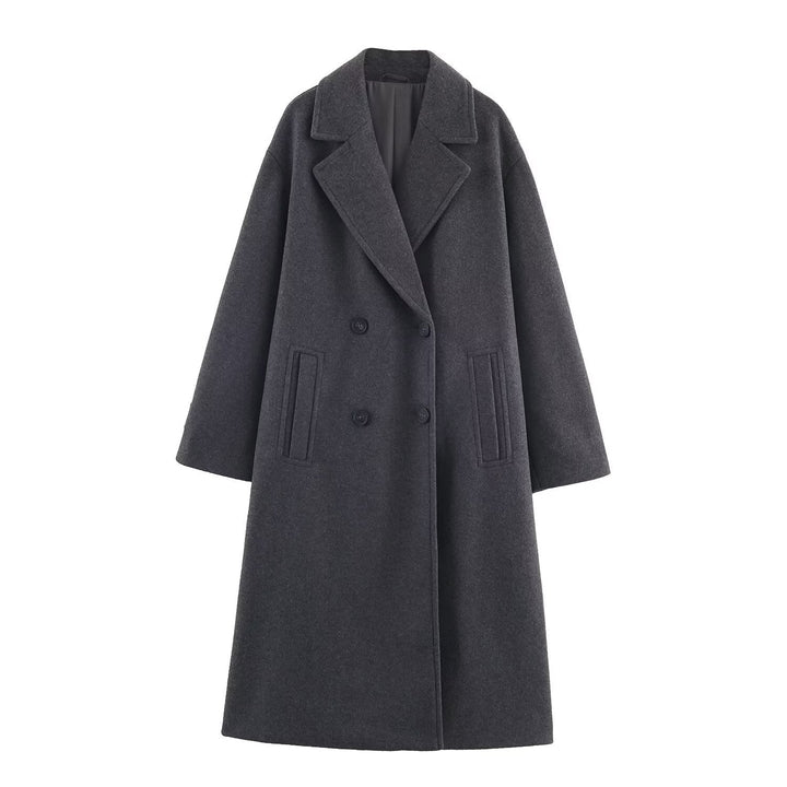 Dam Double-Breasted oversize kappa med Notched Lapels och In-seam fickor