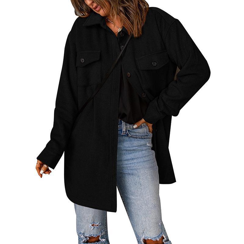 Dam Oversize Shirt jacka med Breast Flaps och lång skärning