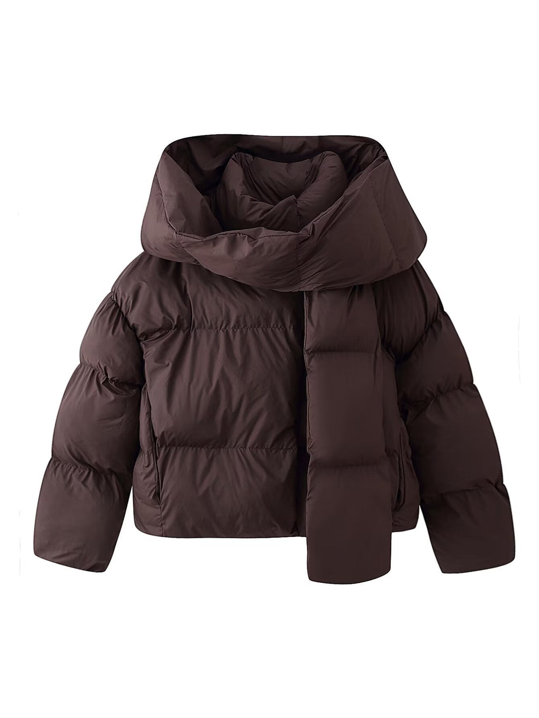 Dam Kort Skärning Quiltad Jacka med Extra Wide Shawl Krage och Vadderad Huva