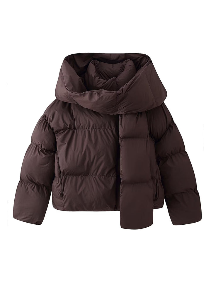 Dam Kort Skärning Quiltad Jacka med Extra Wide Shawl Krage och Vadderad Huva