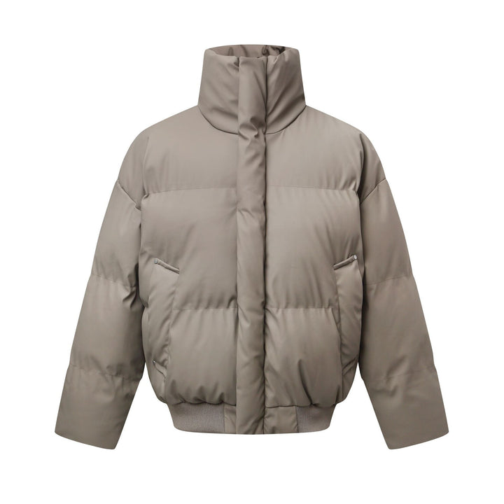 Dam Kort Skärning Quiltad Vinter Parka med Hög Ståkrage och Ribbad Fåll