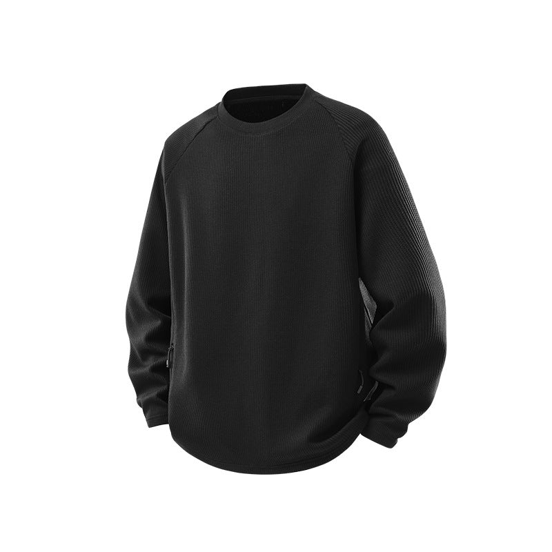 Herr Waffle Structure Termisk College-Tröja med Raglanärmar och Zippered Fickor Drune