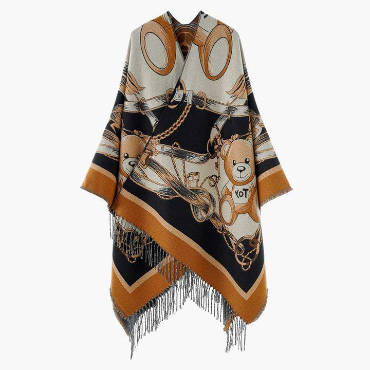 Dam Jacquard-Woven Fringe poncho i Tapestry look