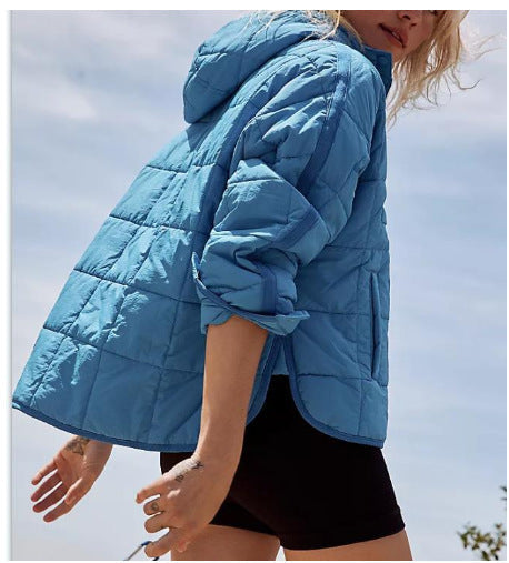 Dam Quiltad Fodrad Pull-Over Anorak med Huva