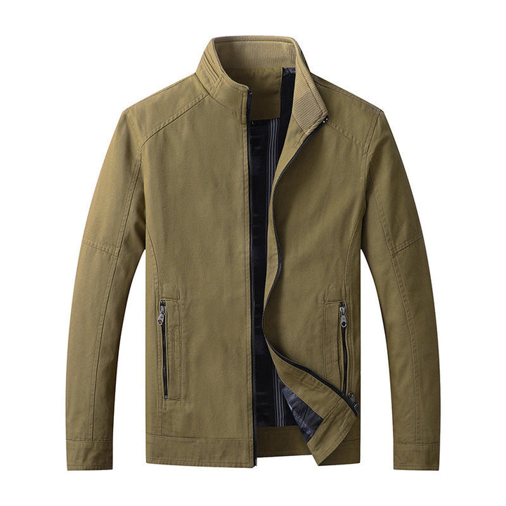 Herr Funktionell Canvas Zip Jacka med Stående Krage och Dold Zip Fickor