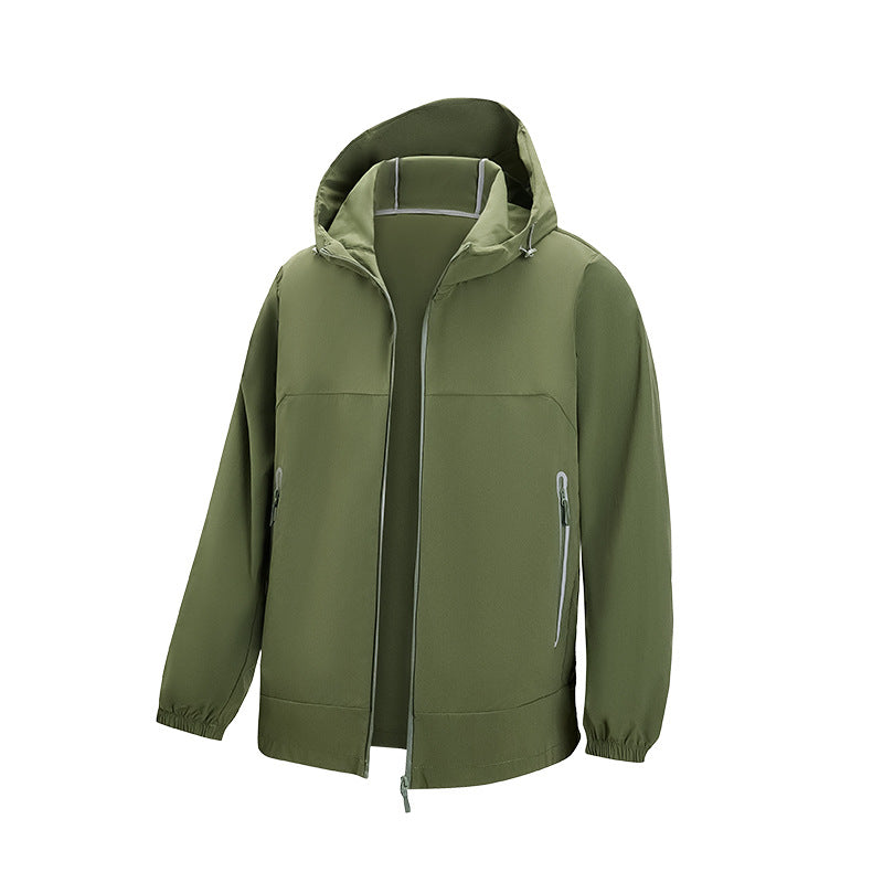 Herr Lätt Teknisk Softshell Vindjacka med Huva, Vattenavvisande Membran och Dragkedja Fickor