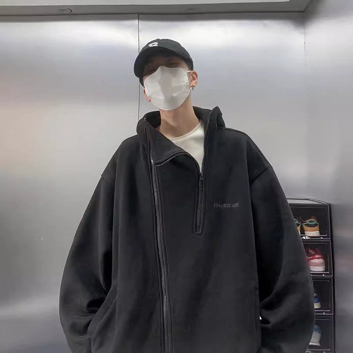 Unisex oversize fleecejacka med hög krage och dragkedja