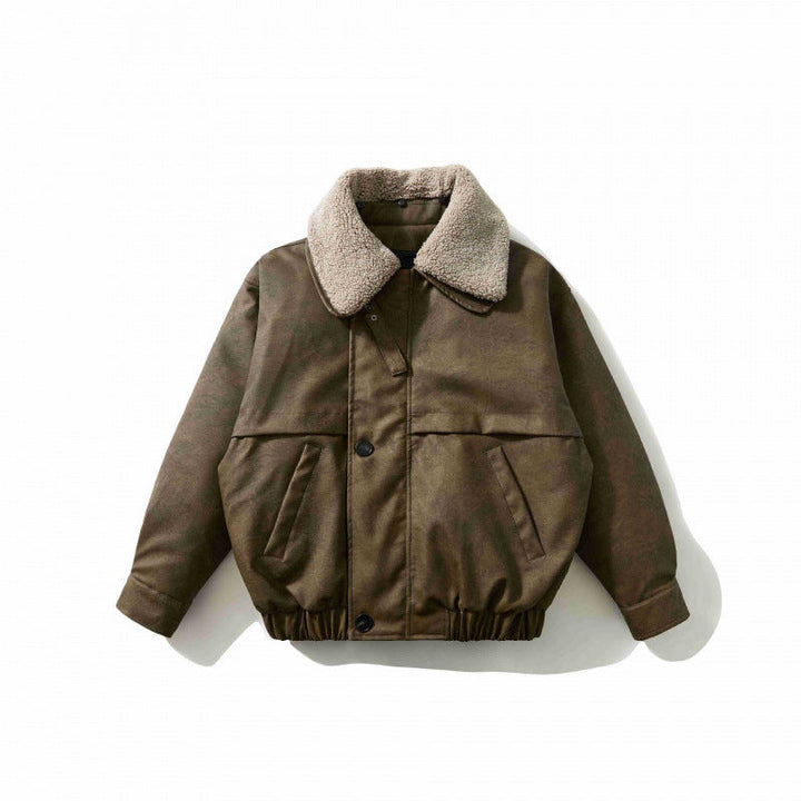 Herr short-cut pilot jacka med teddy krage, vadderad foder, och elastisk fåll