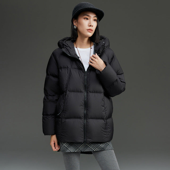 Dam kort skärning boxy kviltad jacka med detachable huva och thermo insulation