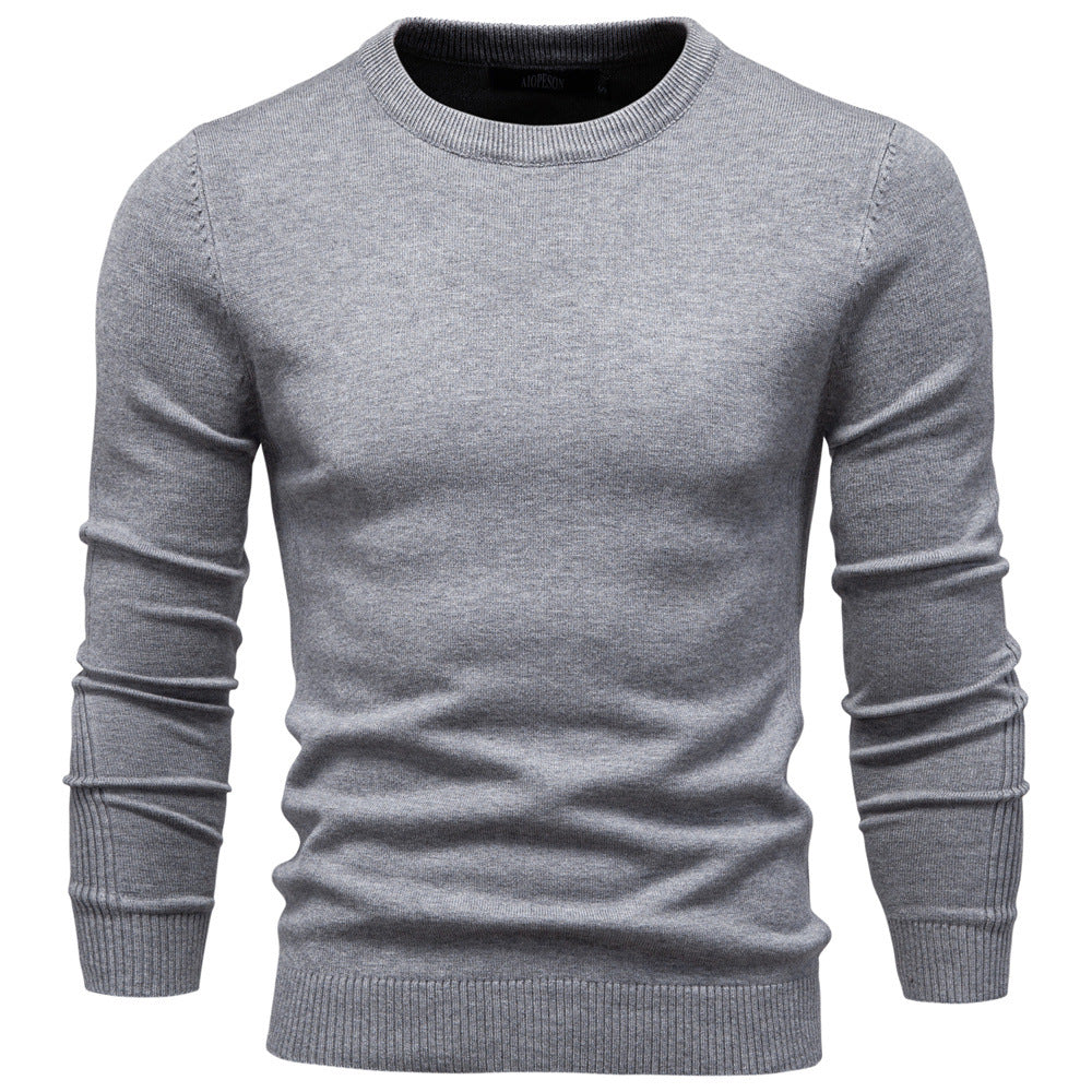Herr Nano Minimalistisk Round Neck Fin Stickad med Flat Axel Seam och Ribbstickade Muddar