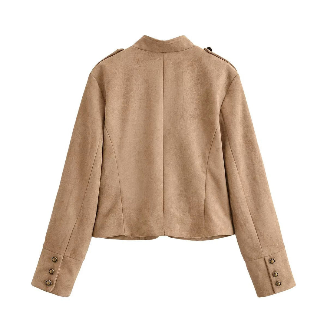 Dam Military Inspired Kort Jacka i Suede Look