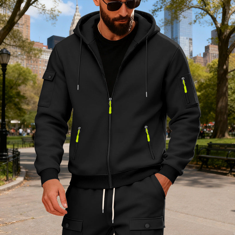 Herr Jacka med Huva med Water-Repellent Dragkedjor och Multifunctional Fickor