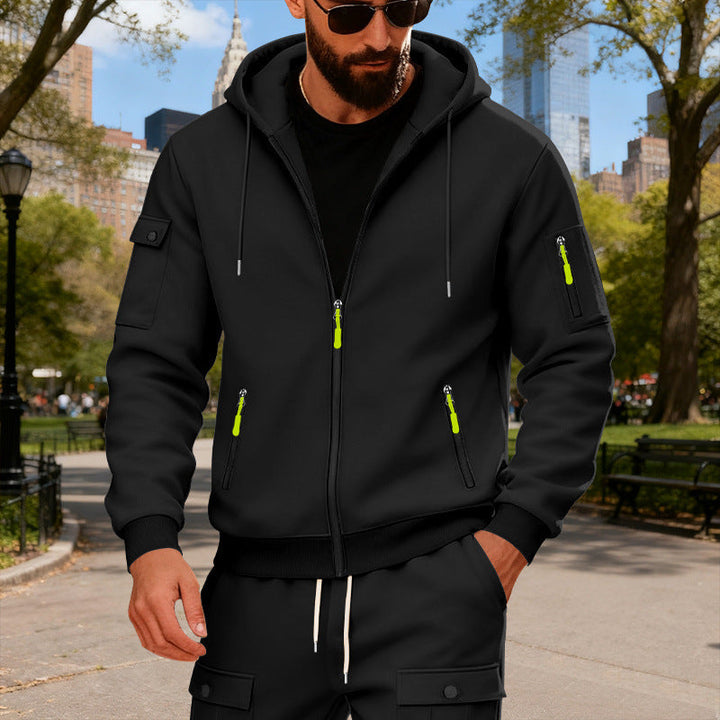 Herr Jacka med Huva med Water-Repellent Dragkedjor och Multifunctional Fickor