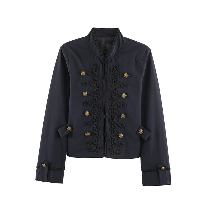 Dam kort Military stil jacka med Ornamental Cord och knapp Decoration