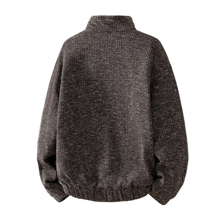 Herr Oversized College-Tröja med Strukturerad Design, Ståkrage, Tryckknappsslå, och Känguruficka
