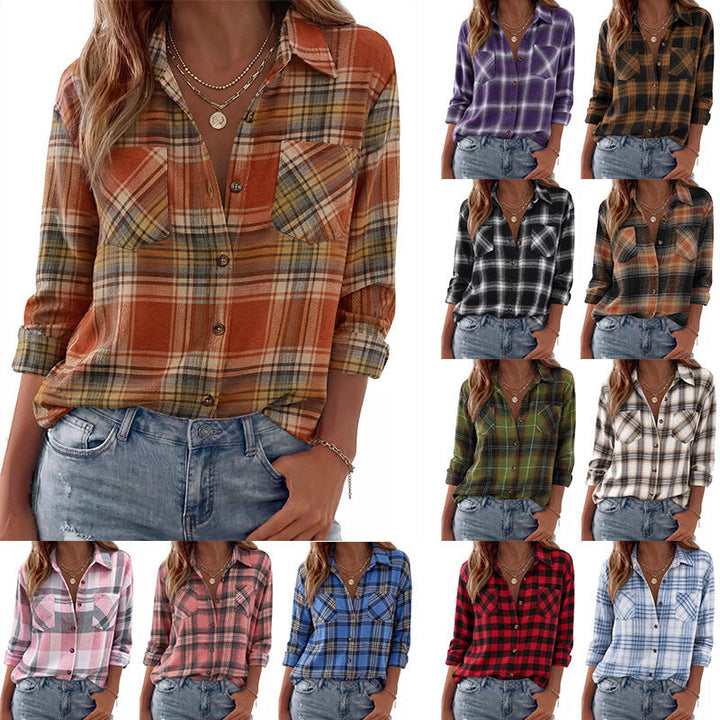 Dam Rutig Oversized Flanell Skjorta Jacka med Bröst Fickor