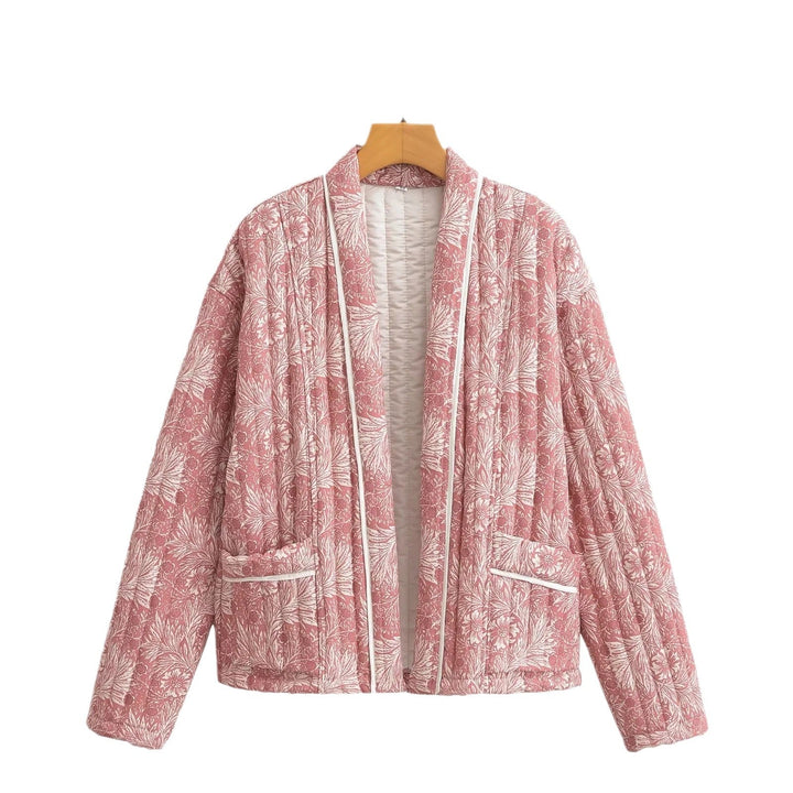 Dam lätt kviltad jacka in Kimono stil med blommig Block tryck och kontrast Piping