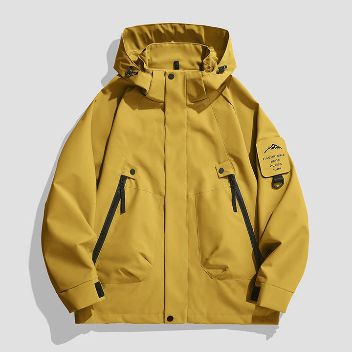 Herr Vattentät Utility Softshelljacka med Huva, Diagonal Dragkedjefickor och Justerbar Ärm Straps