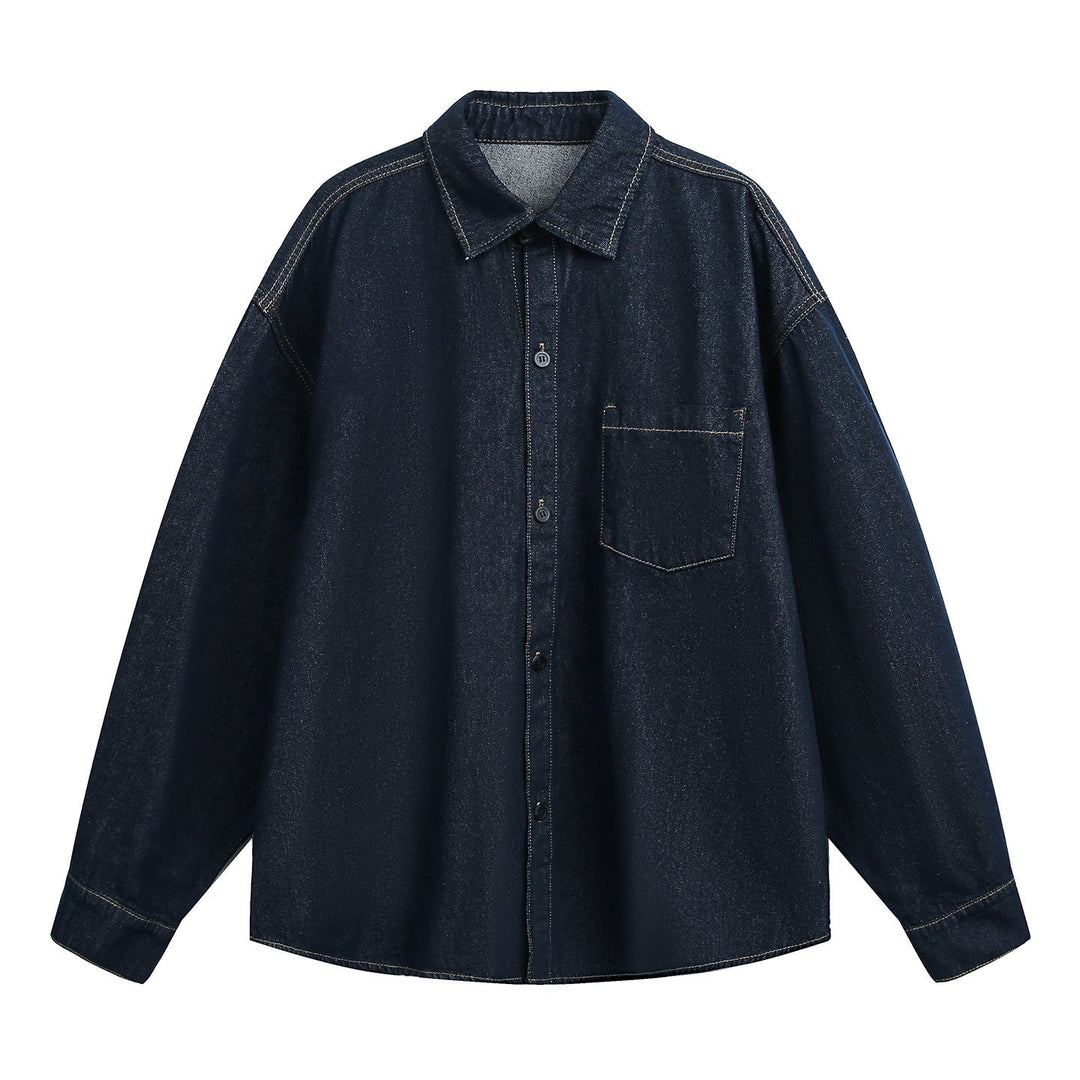 Unisex Oversize Jeans Skjortjacka med Chest Ficka och Boxig Skärning