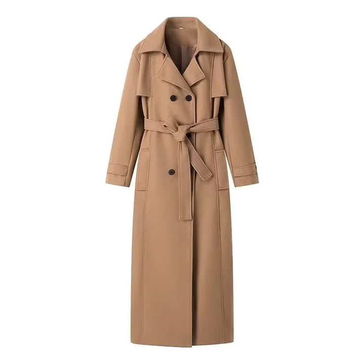 Dam longer figursydd trenchcoat med sjalkrage, tied bälte och decorative Vienna seams