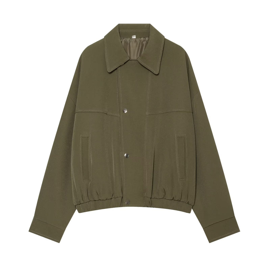 Dam Kort Skärning Utility Blouson Jacka med Drawstring Waist och Patch Fickor
