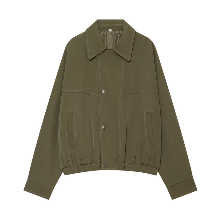 Dam Kort Skärning Utility Blouson Jacka med Drawstring Waist och Patch Fickor