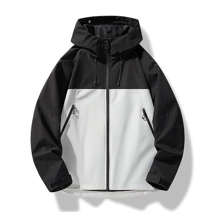 Herr Softshell Frilufts Jacka i Block Design med Huva, Dragkedja och Vattenavvisande Beläggning