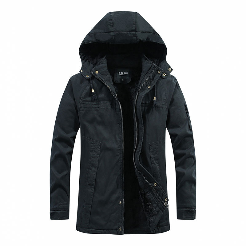Herr Vindskyddande Canvas Parka med Cozy Teddy Fleecefoder och Funktionell Huva