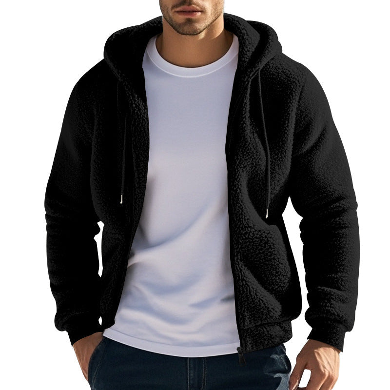 Herr Nan Sherpa Fleece Jacka med Huva med Hel Dragkedja och Hidden Sidofickor