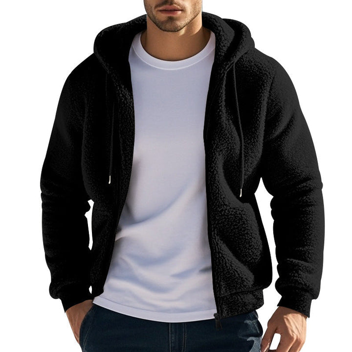 Herr Nan Sherpa Fleece Jacka med Huva med Hel Dragkedja och Hidden Sidofickor
