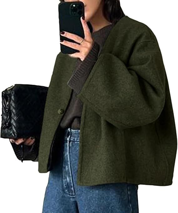 Dam kort Boxy kappa med Balloon ärmar och Round Neckline