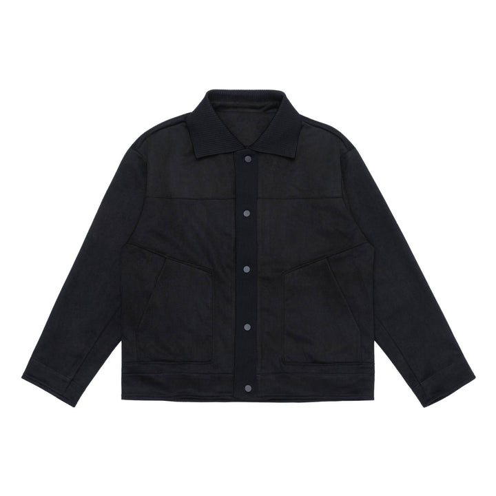 Herr overshirt jacka tillverkad av textured velour med ribbad krage