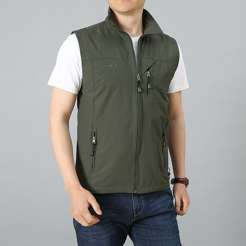 Herr Lätt Technical Utility Väst med Zippered Bröstficka och Wind-Resistant Skal