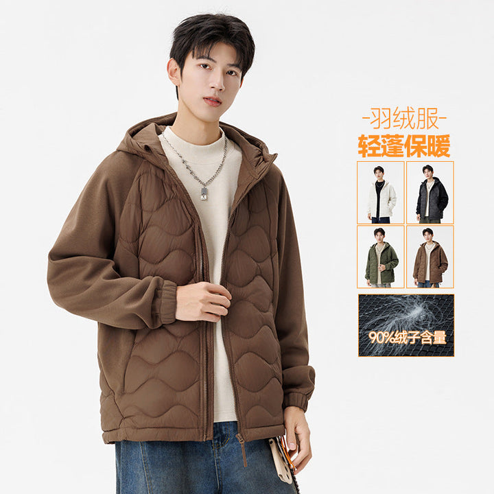 Herr Fodrad Hybrid-Steppjacke med Huva och Fleeceärmeln